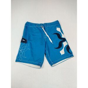 Speedo Board Shorts Men's 35 Blue Hawaiian Floral Surf‎ Swim Trunks Wakeboarding